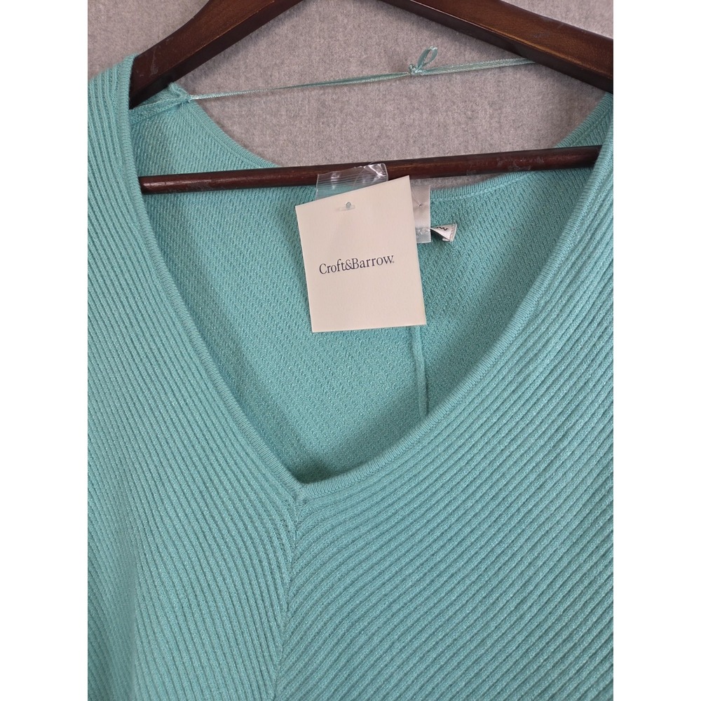 Croft & Barrow Sweater Womens 2XL Aqua V Neck Work Career Woven Knit Preppy NEW